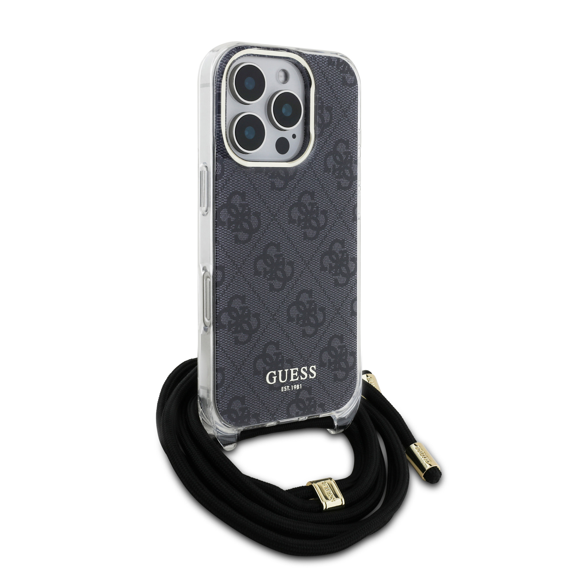 Guess Guess iPhone 16 Pro Max Backcover hoesje Crossbody cord 4G - Zwart, foto 3 van 5