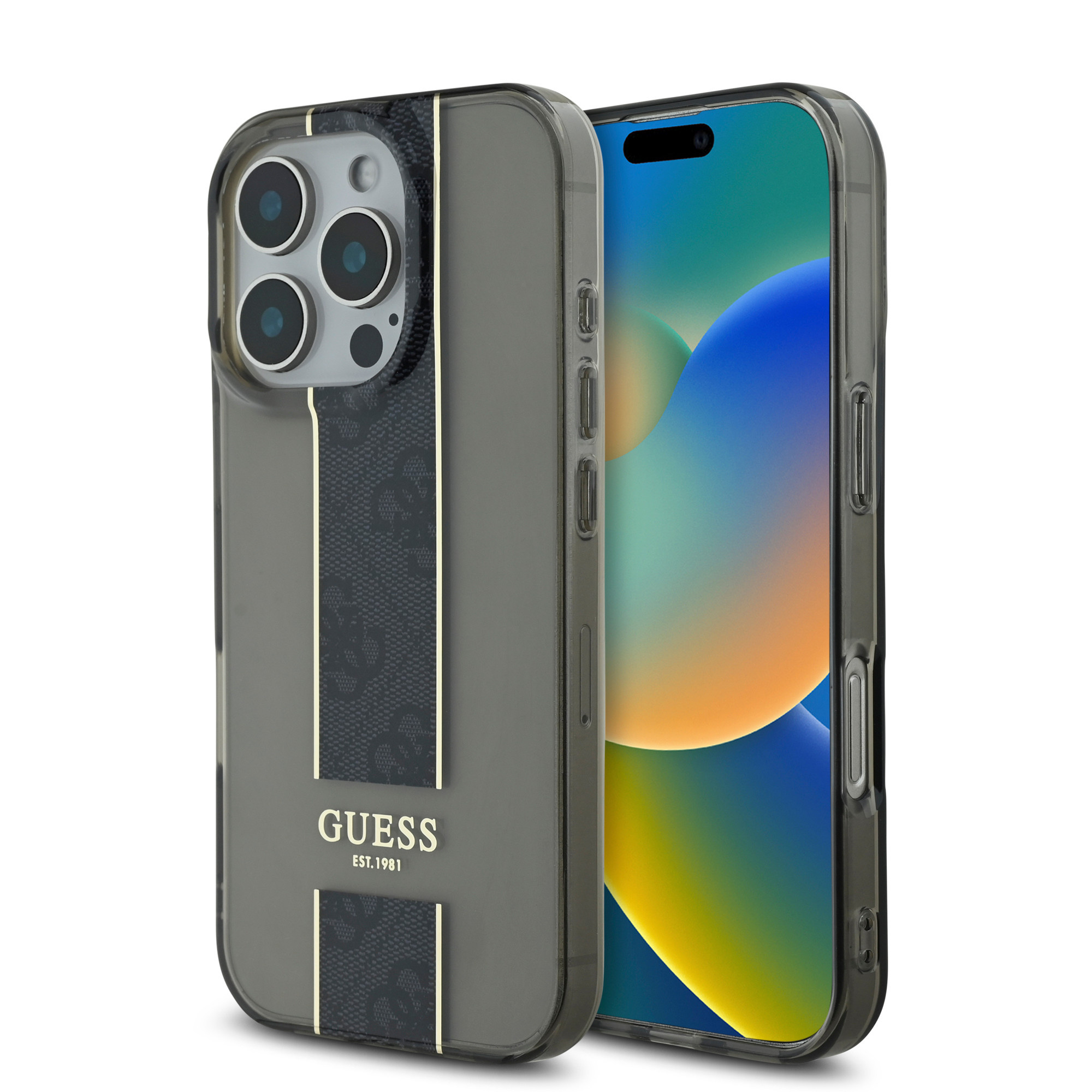 Guess Guess iPhone 16 Pro Max Backcover hoesje IML 4G Stripe - Zwart