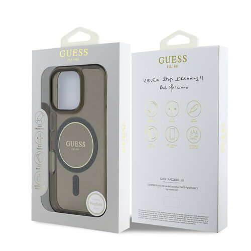 Guess Guess iPhone 16 Pro Back-Cover hul - Magsafe IML Glitter - Schwarz