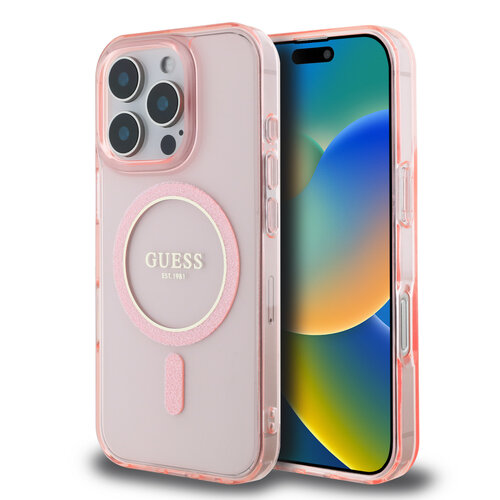 Guess Guess iPhone 16 Pro Back-Cover hul - Magsafe IML Glitter - Rosa
