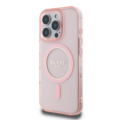 Guess Guess iPhone 16 Pro Back cover coque Magsafe IML Glitter - Rose Guess Guess iPhone 16 Pro Back cover coque Magsafe IML Glitter - Rose