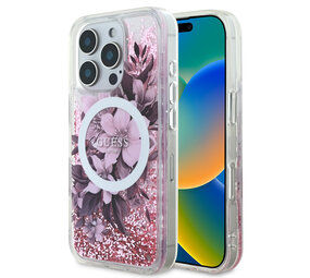 Guess Guess iPhone 16 Pro Backcover hoesje Magsafe Liquid Glitter - Roze Guess Guess iPhone 16 Pro Backcover hoesje Magsafe Liquid Glitter - Roze