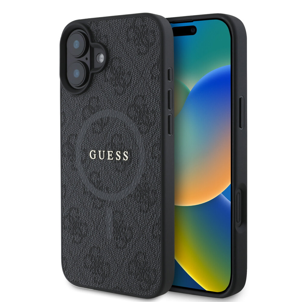 Guess Guess iPhone 16 Back-Cover hul - Magsafe PU Leather - 4G Ring - Schwarz Guess Guess iPhone 16 Back-Cover hul - Magsafe PU Leather - 4G Ring - Schwarz
