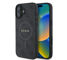 Guess Guess iPhone 16 Back cover case - Magsafe PU Leather - 4G Ring - Black Guess Guess iPhone 16 Back cover case - Magsafe PU Leather - 4G Ring - Black