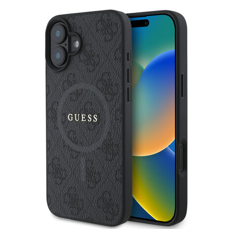 Guess Guess iPhone 16 Back-Cover hul - Magsafe PU Leather - 4G Ring - Schwarz Guess Guess iPhone 16 Back-Cover hul - Magsafe PU Leather - 4G Ring - Schwarz