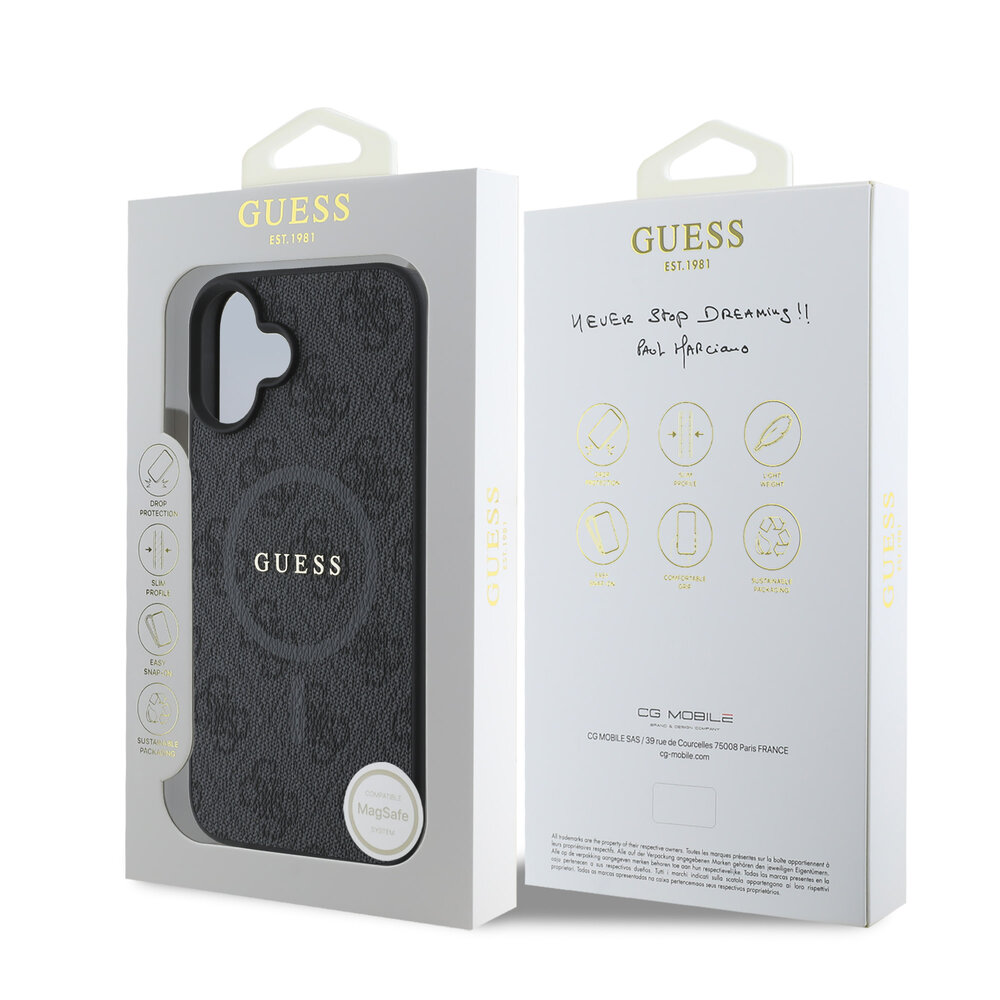 Guess Guess iPhone 16 Backcover hoesje - Magsafe PU Leather - 4G Ring - Zwart Guess Guess iPhone 16 Backcover hoesje - Magsafe PU Leather - 4G Ring - Zwart