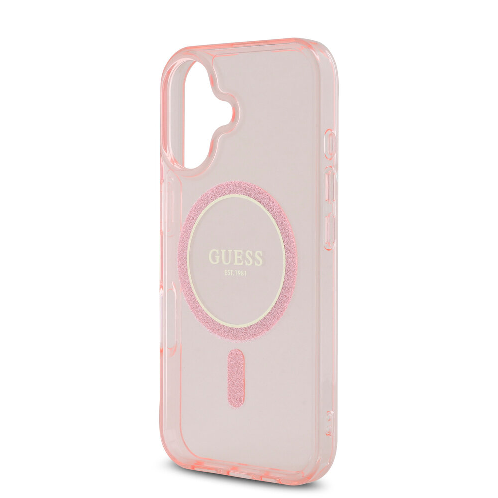 Guess Guess iPhone 16 Back cover case - Magsafe IML Glitter - Pink Guess Guess iPhone 16 Back cover case - Magsafe IML Glitter - Pink