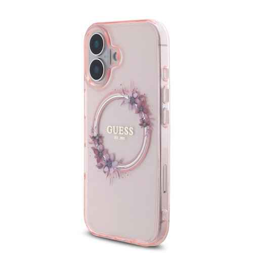 Guess Guess iPhone 16 Back-Cover hul - Magsafe IML Flowers - Rosa
