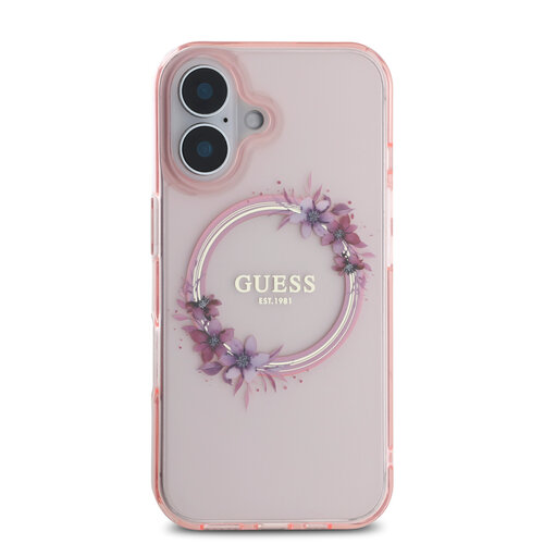 Guess Guess iPhone 16 Back cover case - Magsafe IML Flowers - Pink