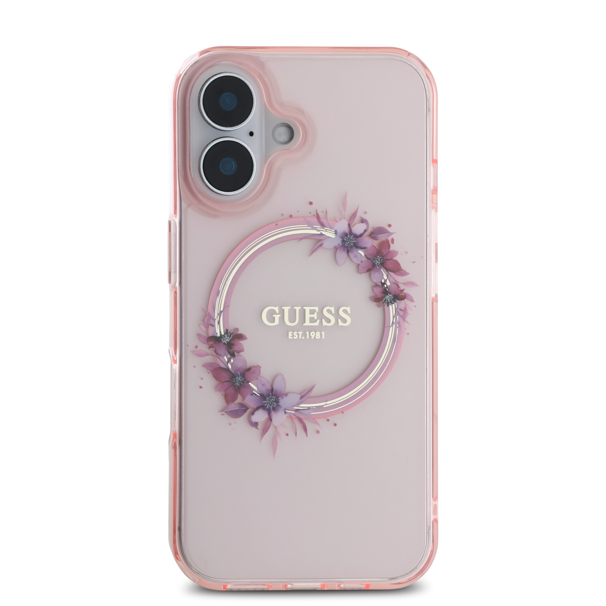 Guess Guess iPhone 16 Backcover hoesje Magsafe IML Flowers - Roze, foto 3 van 6