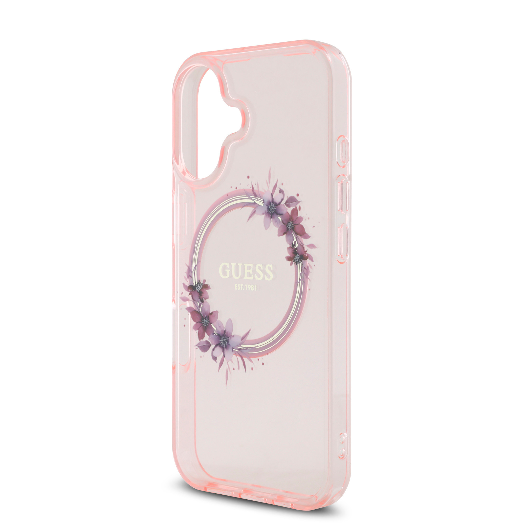 Guess Guess iPhone 16 Backcover hoesje Magsafe IML Flowers - Roze, foto 4 van 6