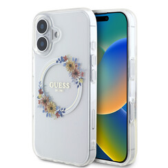 Guess iPhone 16 Backcover hoesje Magsafe IML Flowers - Transparant