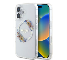Guess Guess iPhone 16 Backcover hoesje Magsafe IML Flowers - Transparant Guess Guess iPhone 16 Backcover hoesje Magsafe IML Flowers - Transparant