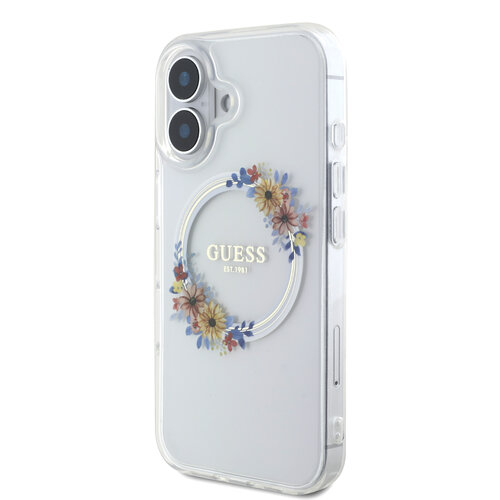 Guess Guess iPhone 16 Back cover case - Magsafe IML Flowers - Transparent