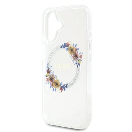 Guess Guess iPhone 16 Backcover hoesje Magsafe IML Flowers - Transparant Guess Guess iPhone 16 Backcover hoesje Magsafe IML Flowers - Transparant