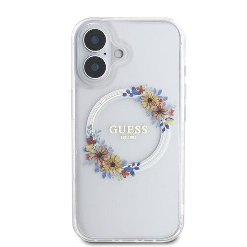 Guess Guess iPhone 16 Back cover case - Magsafe IML Flowers - Transparent