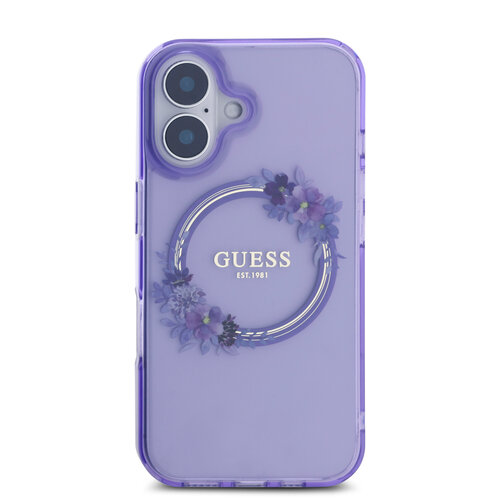 Guess Guess iPhone 16 Backcover hoesje Magsafe IML Flowers - Paars