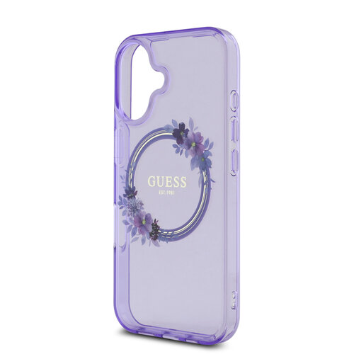 Guess Guess iPhone 16 Back cover case - Magsafe IML Flowers - Purple