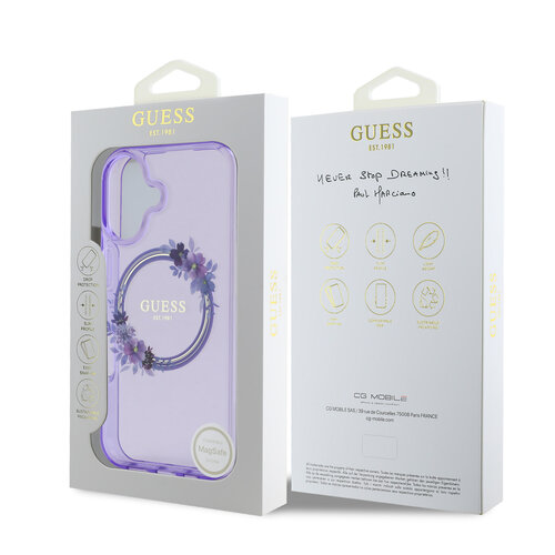 Guess Guess iPhone 16 Backcover hoesje Magsafe IML Flowers - Paars