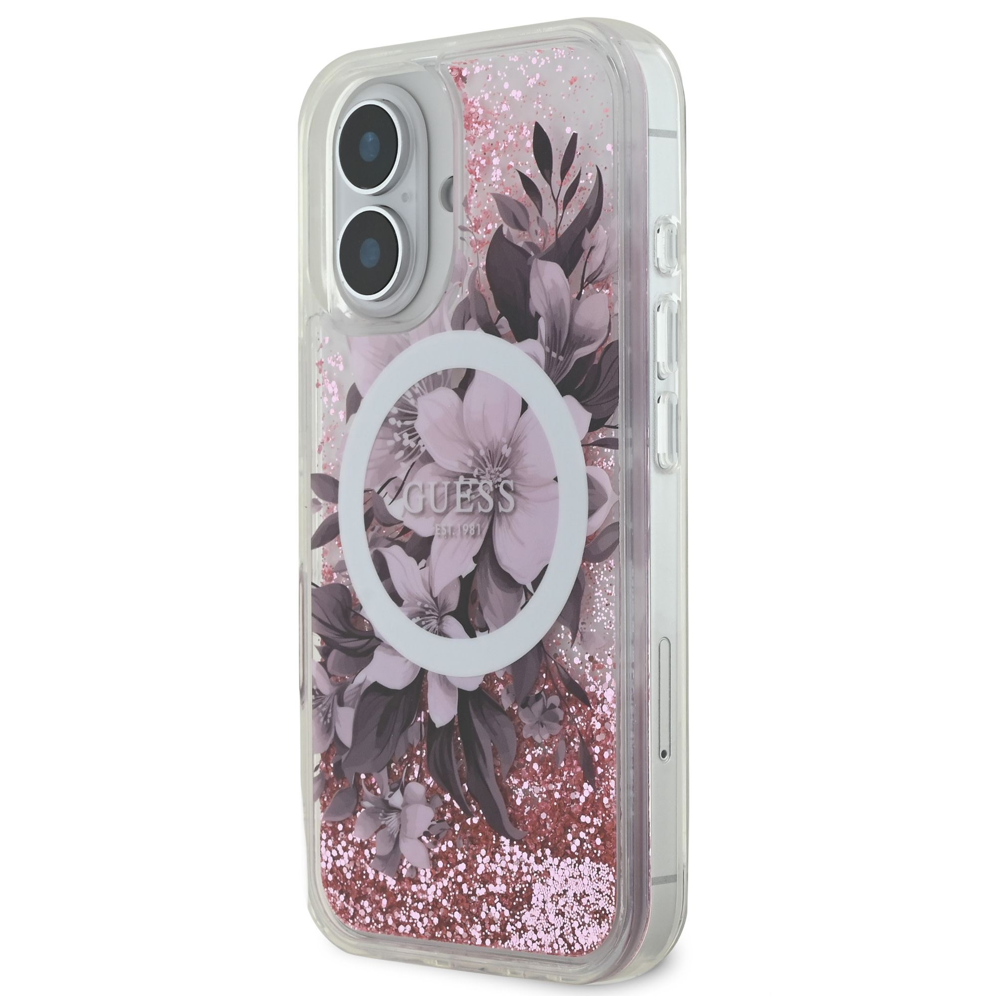 Guess Guess iPhone 16 Backcover hoesje Magsafe Liquid Glitter - Roze, foto 2 van 6