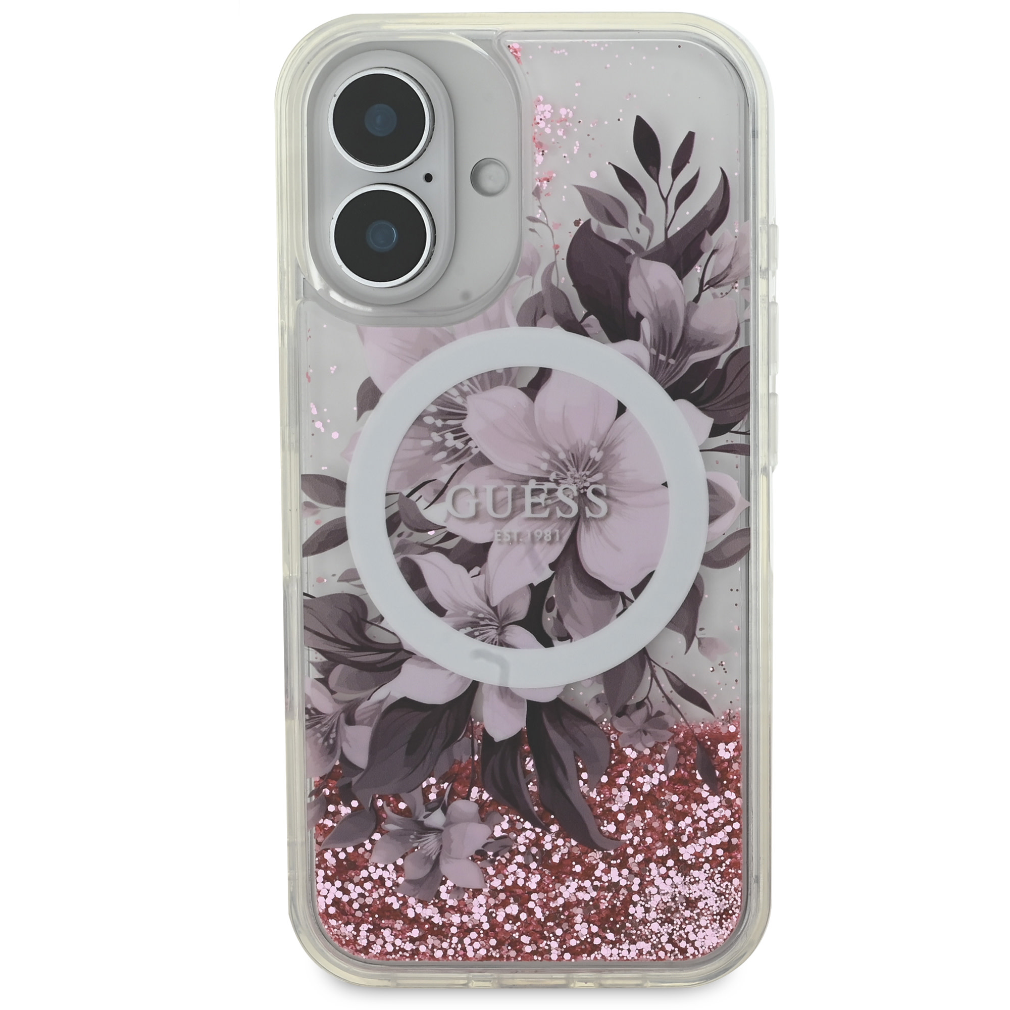 Guess Guess iPhone 16 Backcover hoesje Magsafe Liquid Glitter - Roze, foto 3 van 6
