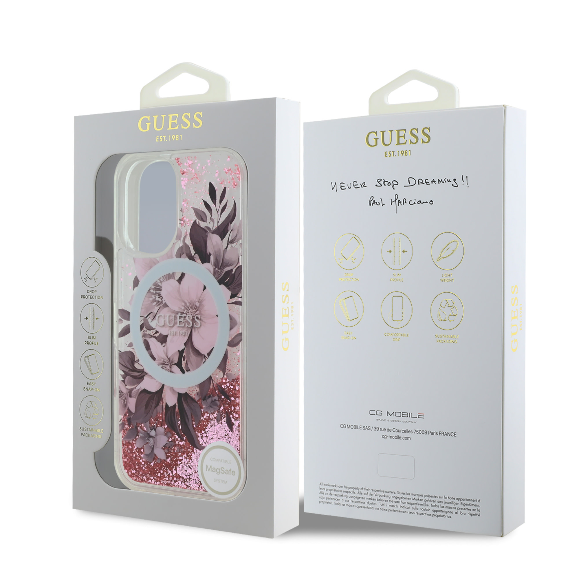 Guess Guess iPhone 16 Backcover hoesje Magsafe Liquid Glitter - Roze, foto 6 van 6