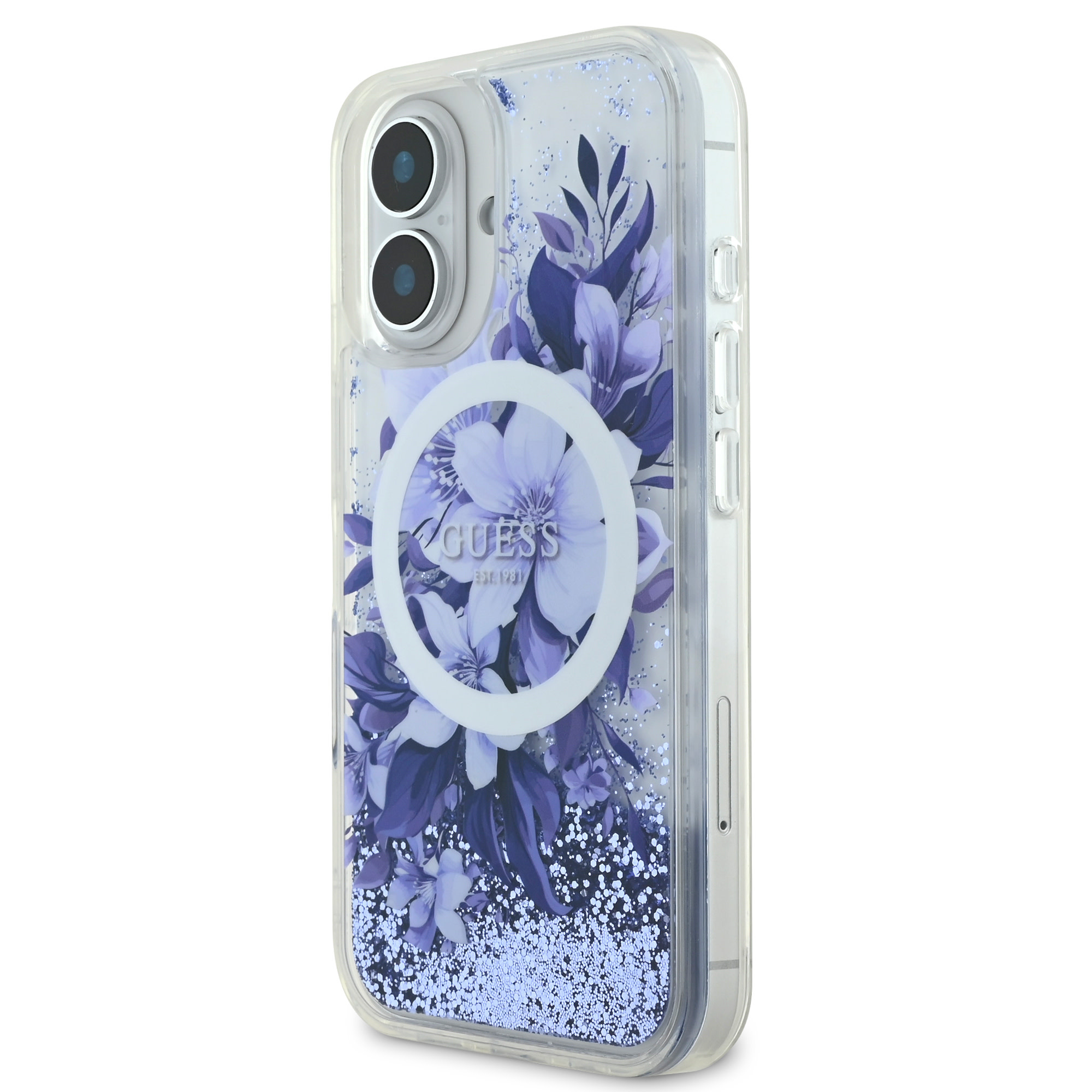 Guess Guess iPhone 16 Backcover hoesje Magsafe Liquid Glitter - Paars, foto 2 van 6
