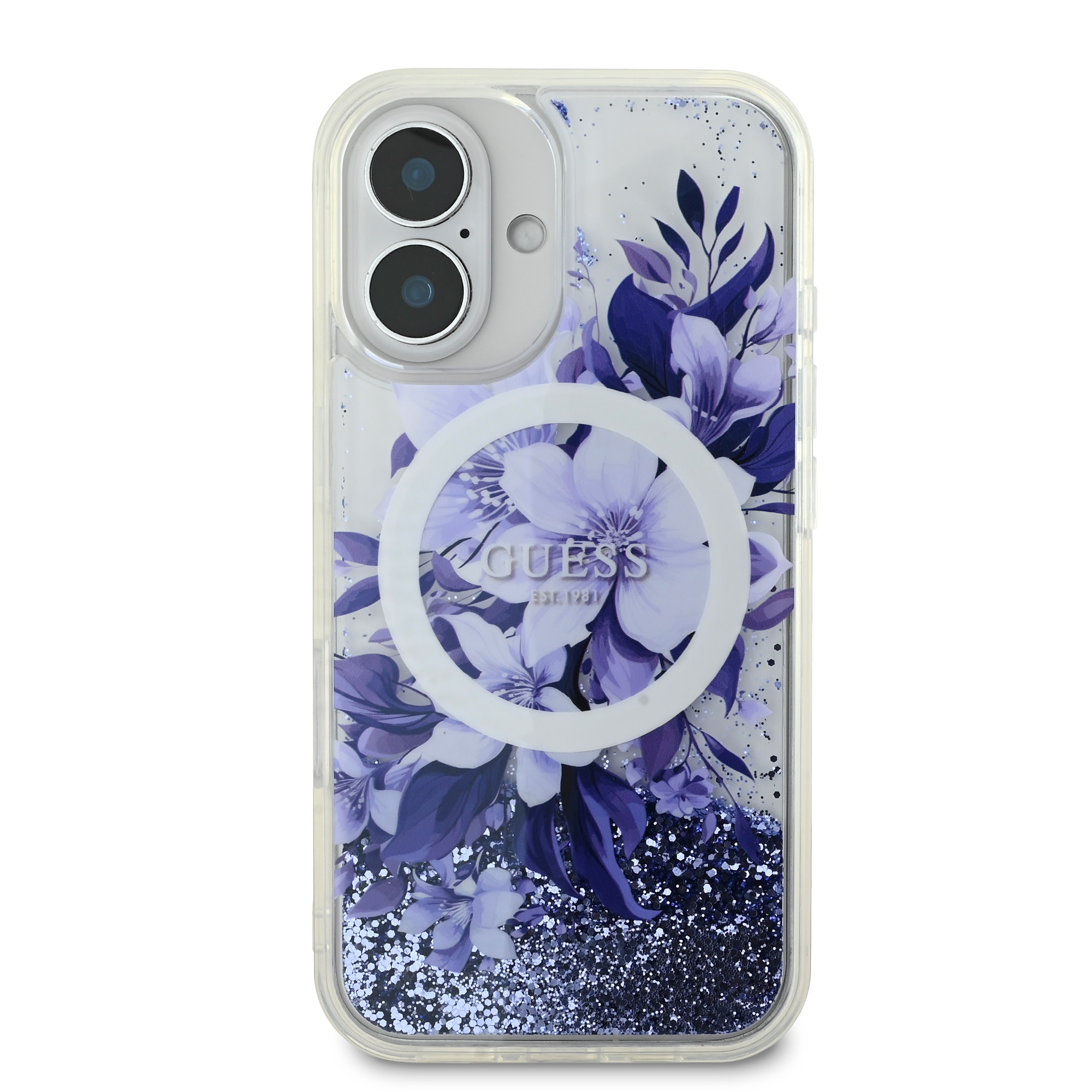 Guess Guess iPhone 16 Backcover hoesje Magsafe Liquid Glitter - Paars, foto 3 van 6