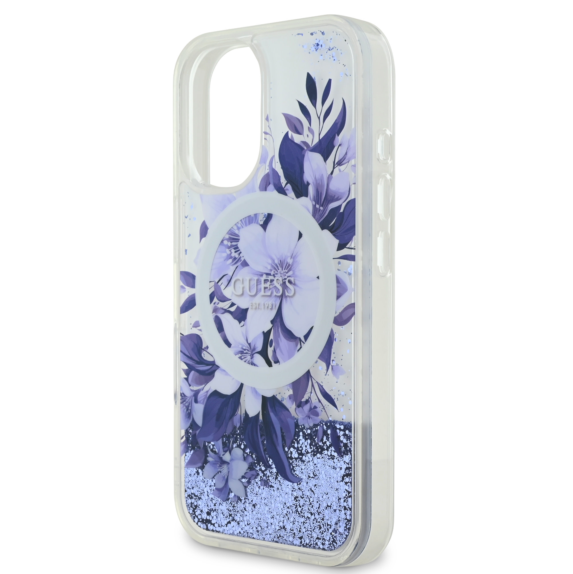 Guess Guess iPhone 16 Backcover hoesje Magsafe Liquid Glitter - Paars, foto 5 van 6