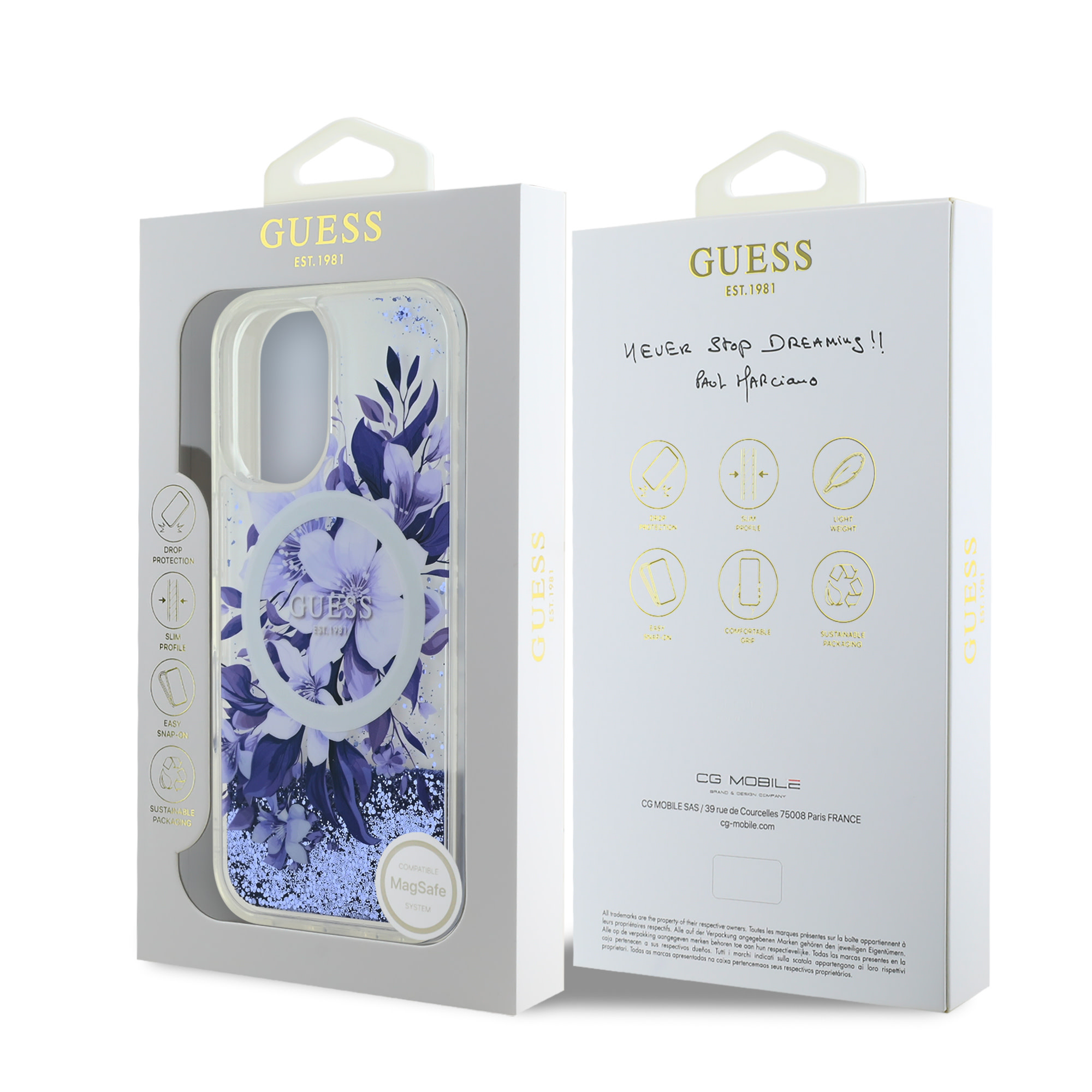 Guess Guess iPhone 16 Backcover hoesje Magsafe Liquid Glitter - Paars, foto 6 van 6