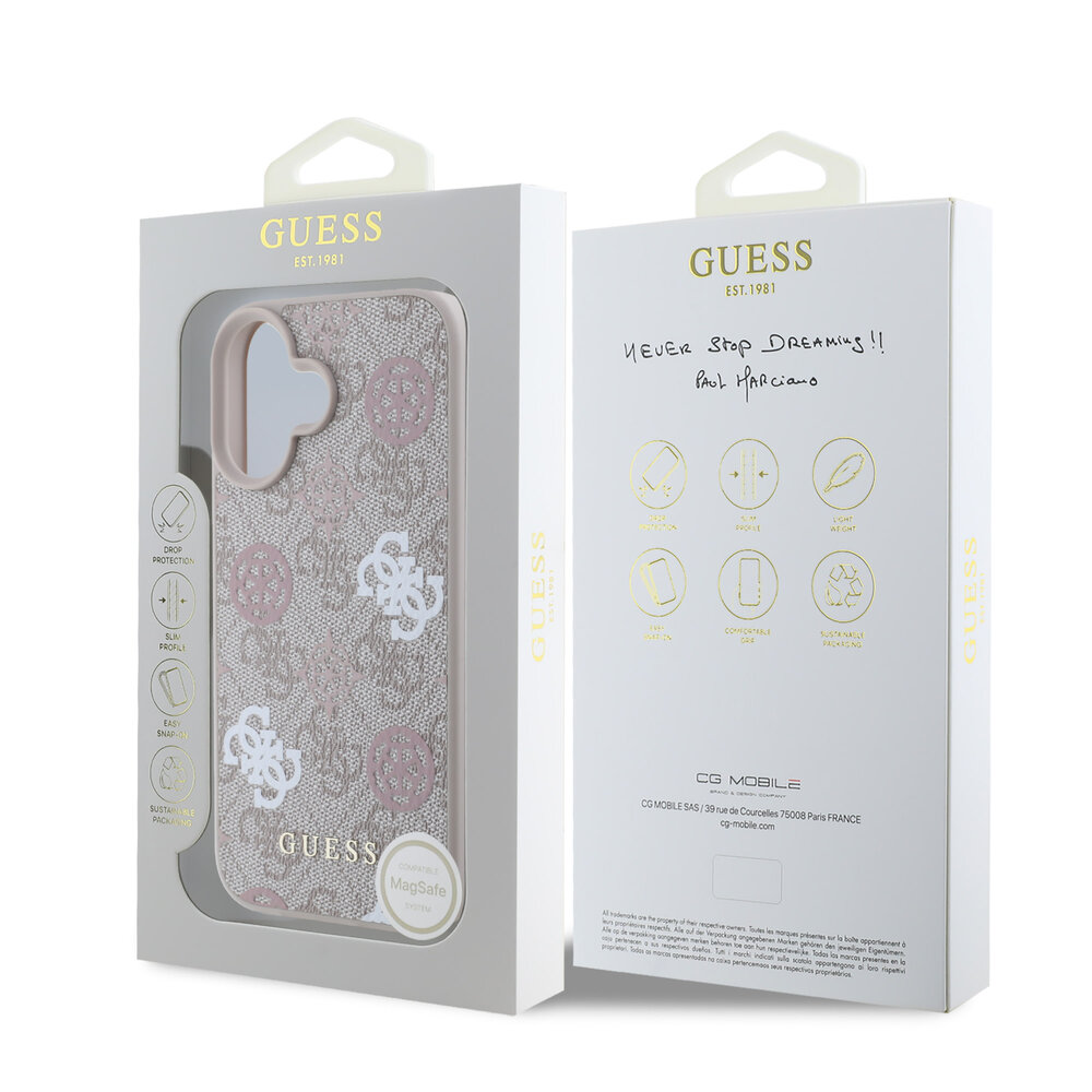 Guess Guess iPhone 16 Back cover coque Magsafe - Peony on 4G - Rose Guess Guess iPhone 16 Back cover coque Magsafe - Peony on 4G - Rose