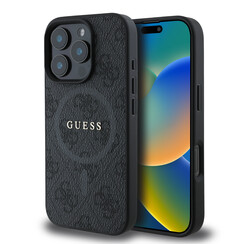 Guess iPhone 16 Pro Max Back cover coque - Magsafe PU Leather - 4G Ring - Noir