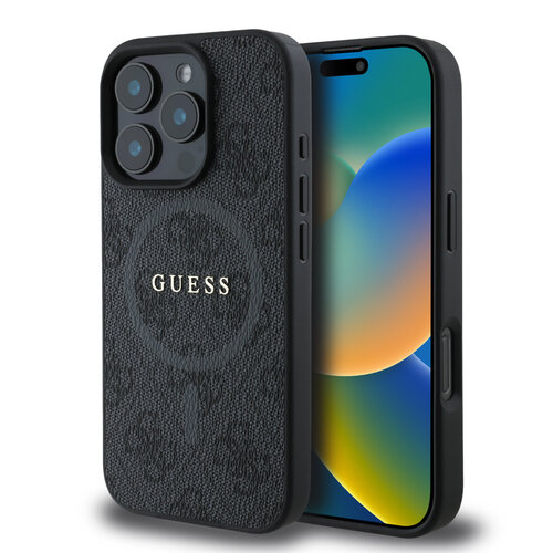 Guess Guess iPhone 16 Pro Max Backcover hoesje - Magsafe PU Leather - 4G Ring - Zwart