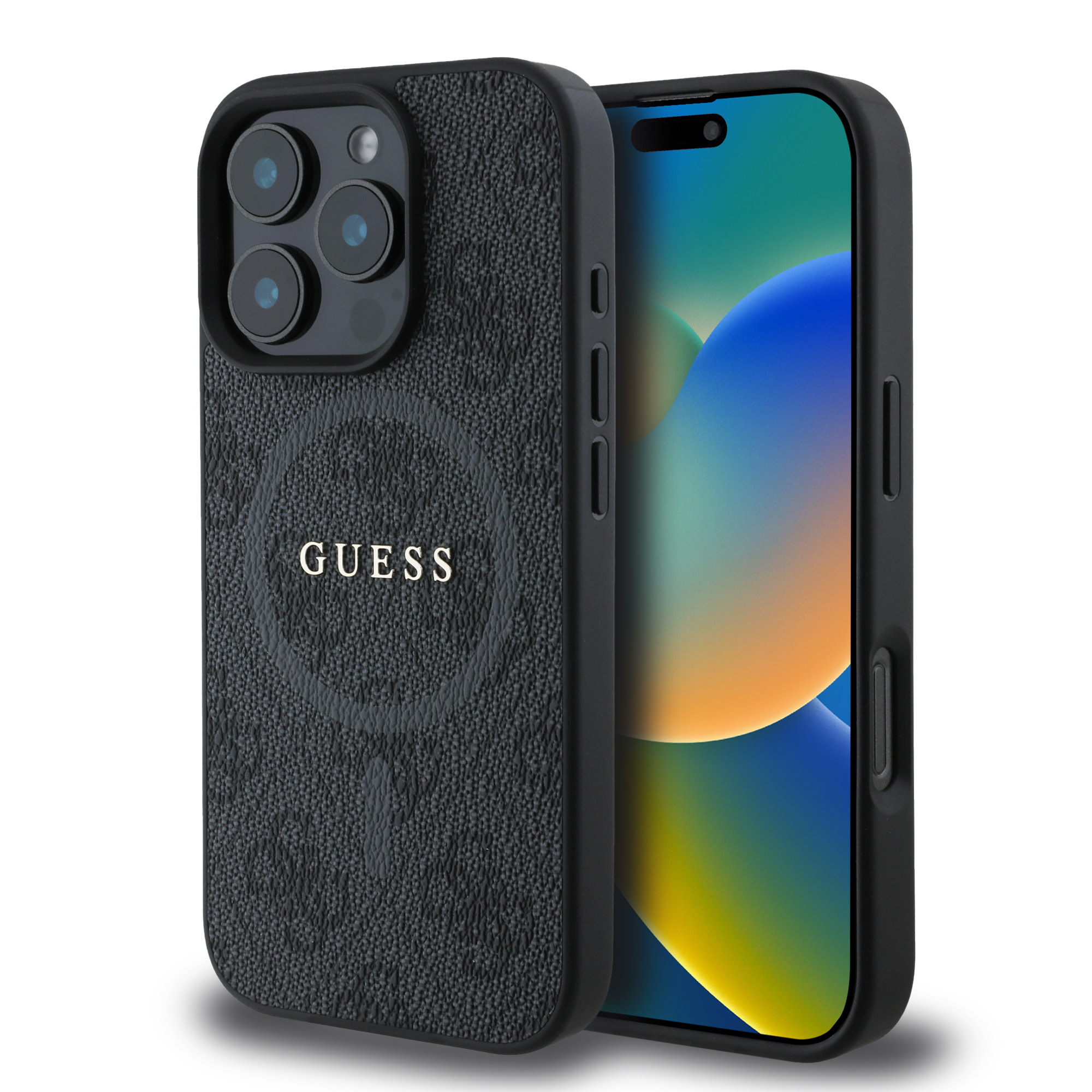 Guess Guess iPhone 16 Pro Max Backcover hoesje - Magsafe PU Leather - 4G Ring - Zwart