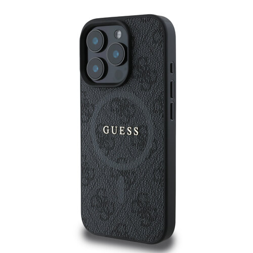 Guess Guess iPhone 16 Pro Max Backcover hoesje - Magsafe PU Leather - 4G Ring - Zwart