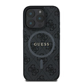 Guess Guess iPhone 16 Pro Max Back cover case - Magsafe PU Leather - 4G Ring - Black