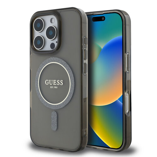 Guess Guess iPhone 16 Pro Max Back cover case - Magsafe IML Glitter - Black