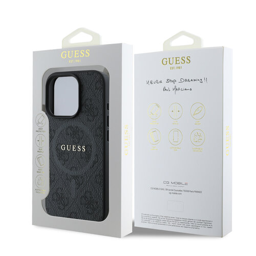 Guess Guess iPhone 16 Pro Max Back cover case - Magsafe PU Leather - 4G Ring - Black