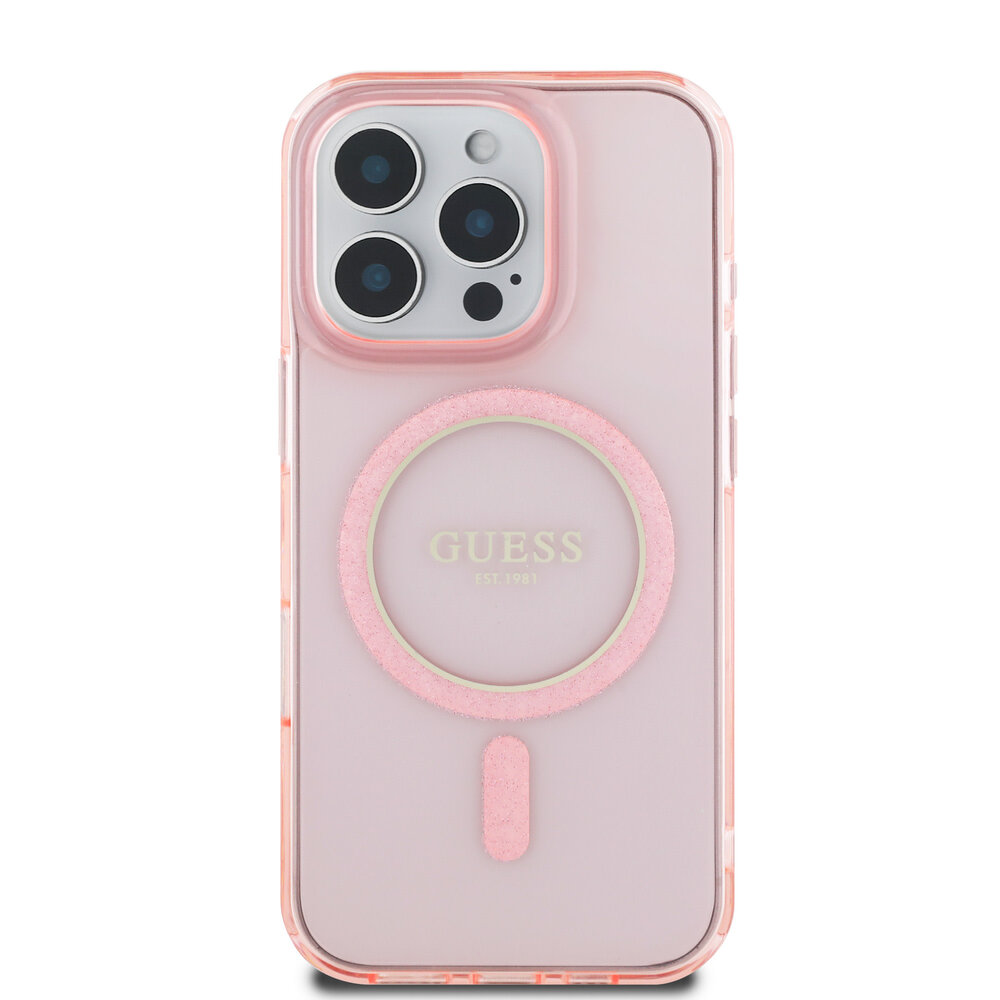 Guess Guess iPhone 16 Pro Max Backcover hoesje Magsafe IML Glitter - Roze Guess Guess iPhone 16 Pro Max Backcover hoesje Magsafe IML Glitter - Roze