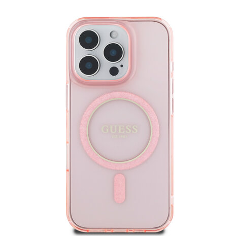 Guess Guess iPhone 16 Pro Max Backcover hoesje Magsafe IML Glitter - Roze Guess Guess iPhone 16 Pro Max Backcover hoesje Magsafe IML Glitter - Roze