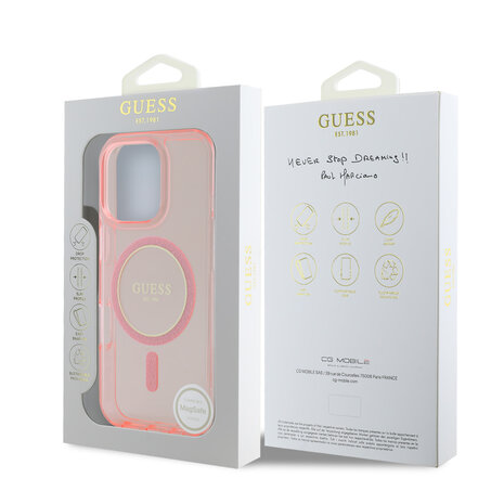 Guess Guess iPhone 16 Pro Max Backcover hoesje Magsafe IML Glitter - Roze Guess Guess iPhone 16 Pro Max Backcover hoesje Magsafe IML Glitter - Roze