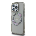 Guess Guess iPhone 16 Pro Max Backcover hoesje Magsafe IML Flowers - Zwart