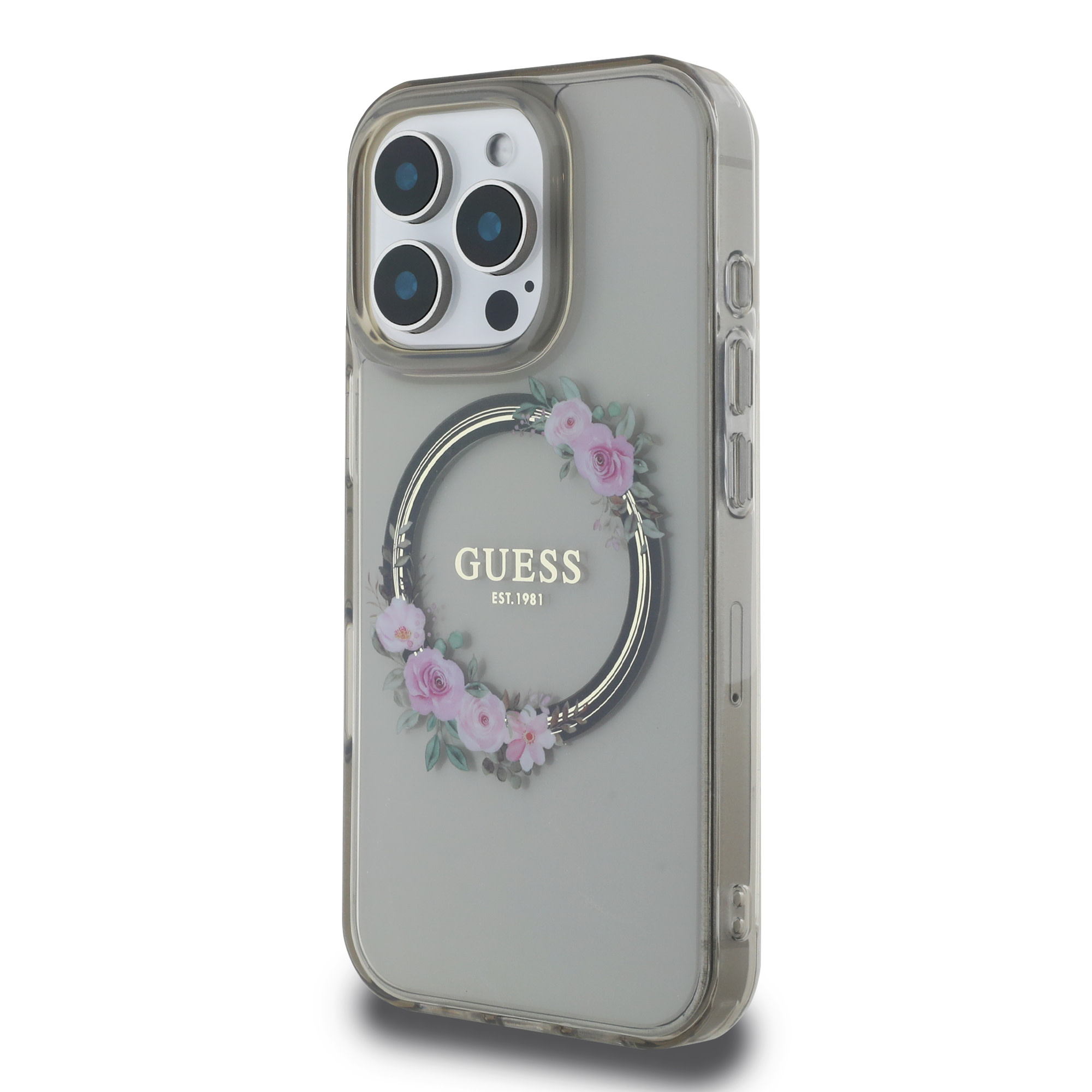 Guess Guess iPhone 16 Pro Max Backcover hoesje Magsafe IML Flowers - Zwart, foto 2 van 6