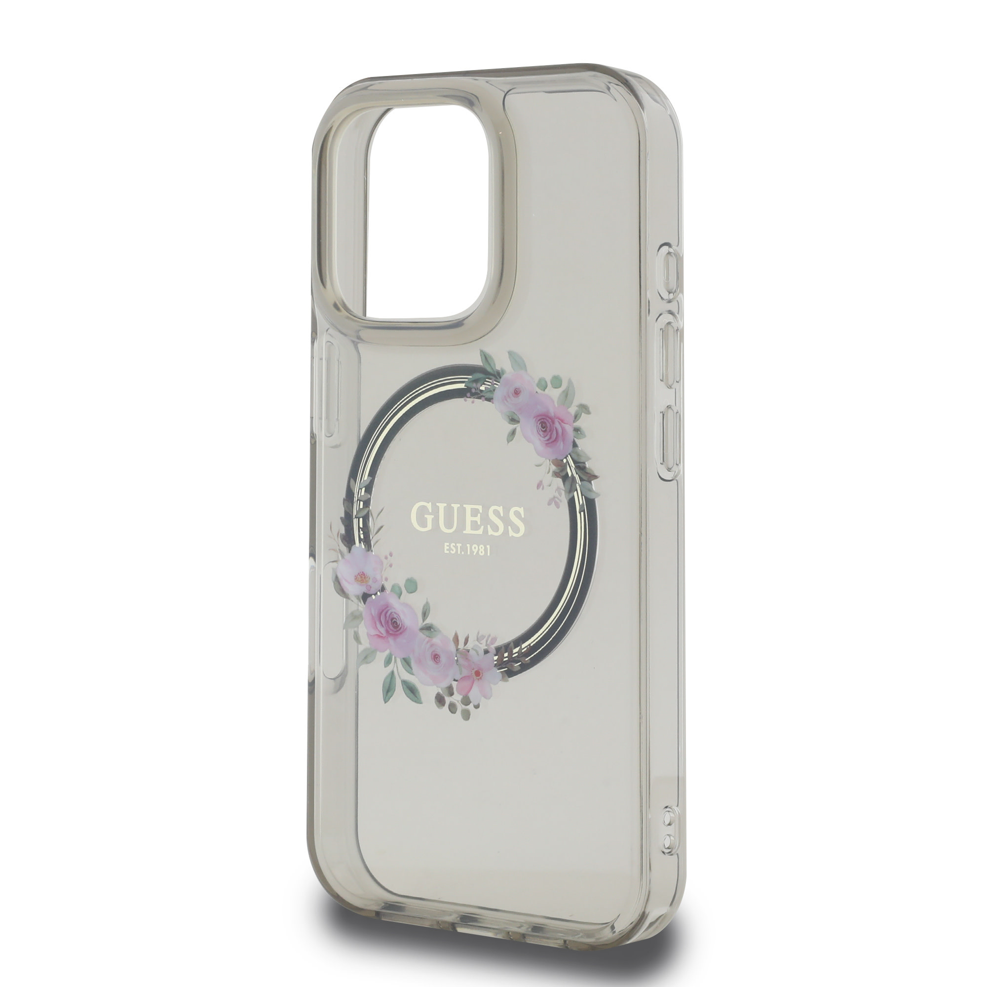 Guess Guess iPhone 16 Pro Max Backcover hoesje Magsafe IML Flowers - Zwart, foto 4 van 6