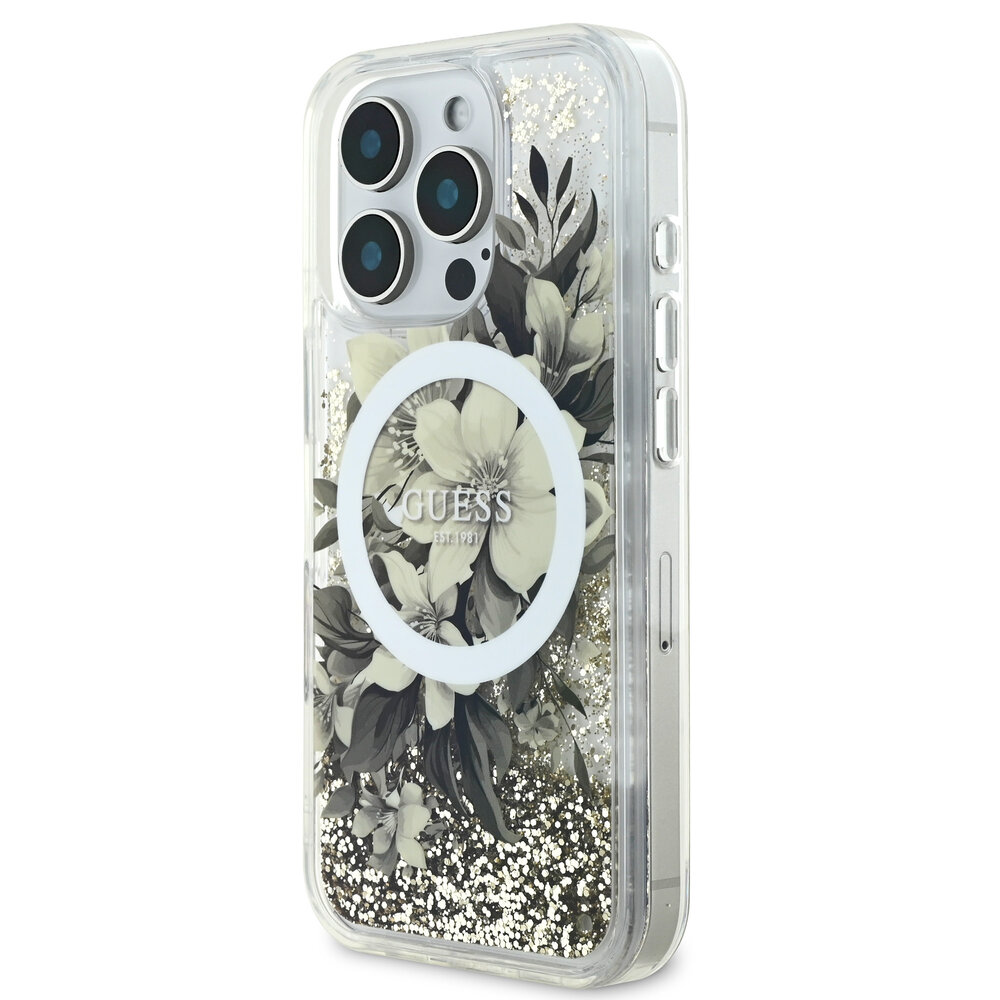 Guess Guess iPhone 16 Pro Max Back cover case - Magsafe Liquid Glitter - Beige Guess Guess iPhone 16 Pro Max Back cover case - Magsafe Liquid Glitter - Beige