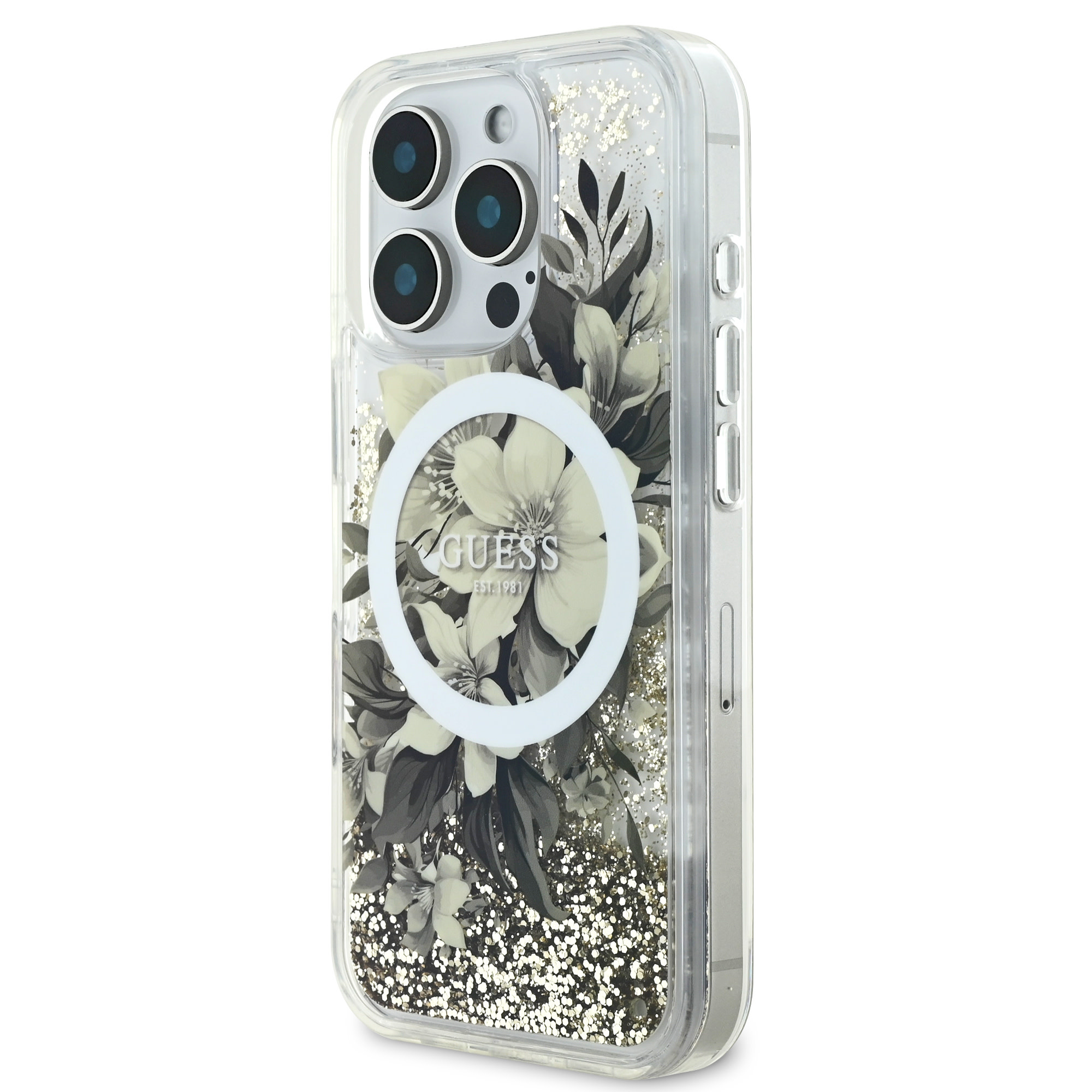 Guess Guess iPhone 16 Pro Max Backcover hoesje Magsafe Liquid Glitter - Beige, foto 2 van 6