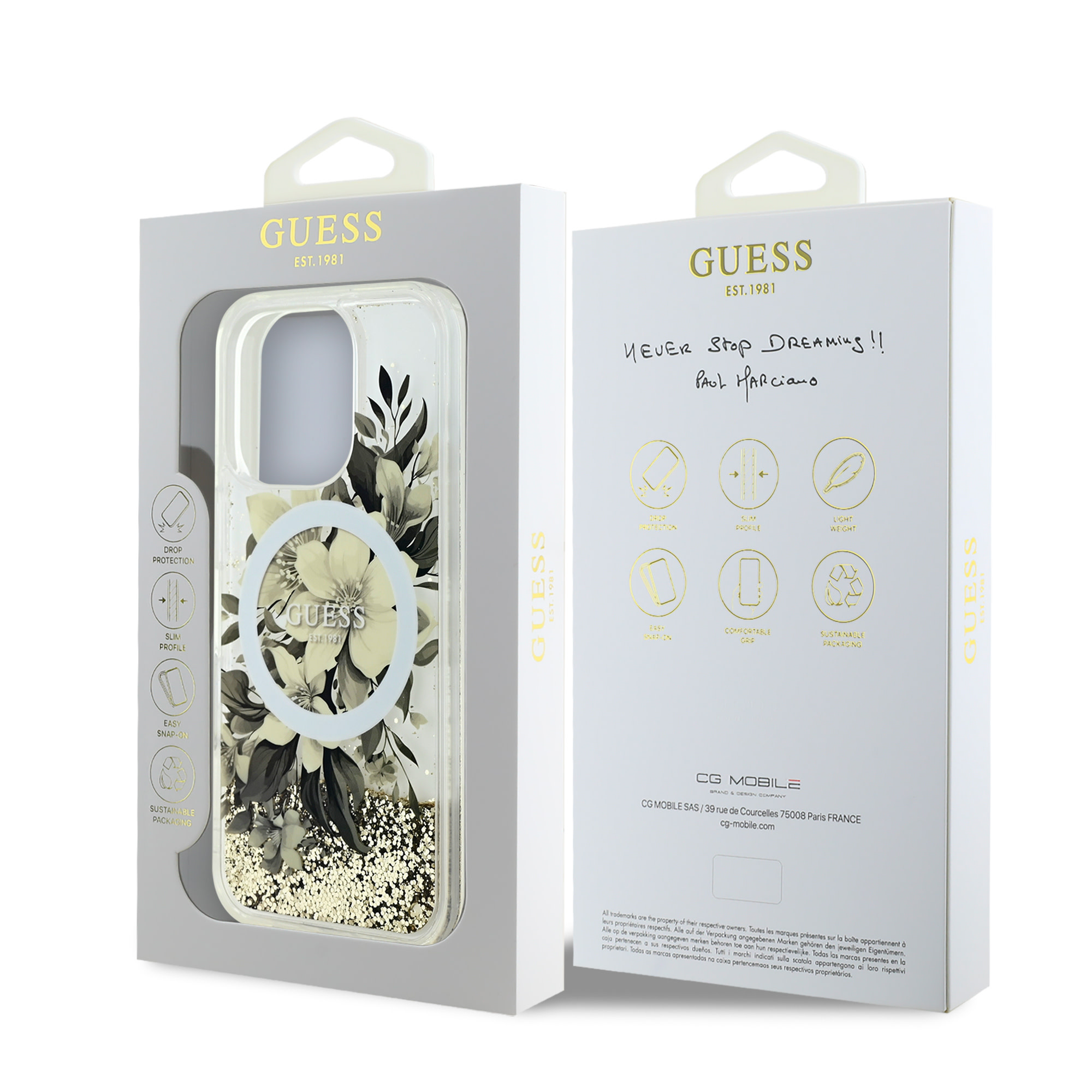 Guess Guess iPhone 16 Pro Max Backcover hoesje Magsafe Liquid Glitter - Beige, foto 6 van 6