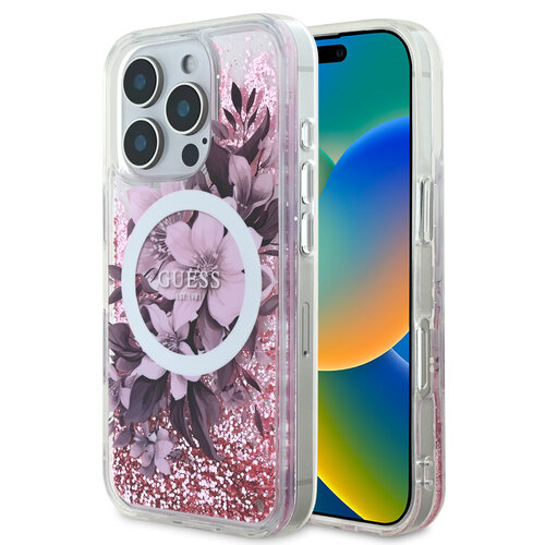Guess Guess iPhone 16 Pro Max Back-Cover hul - Magsafe Liquid Glitter - Rosa