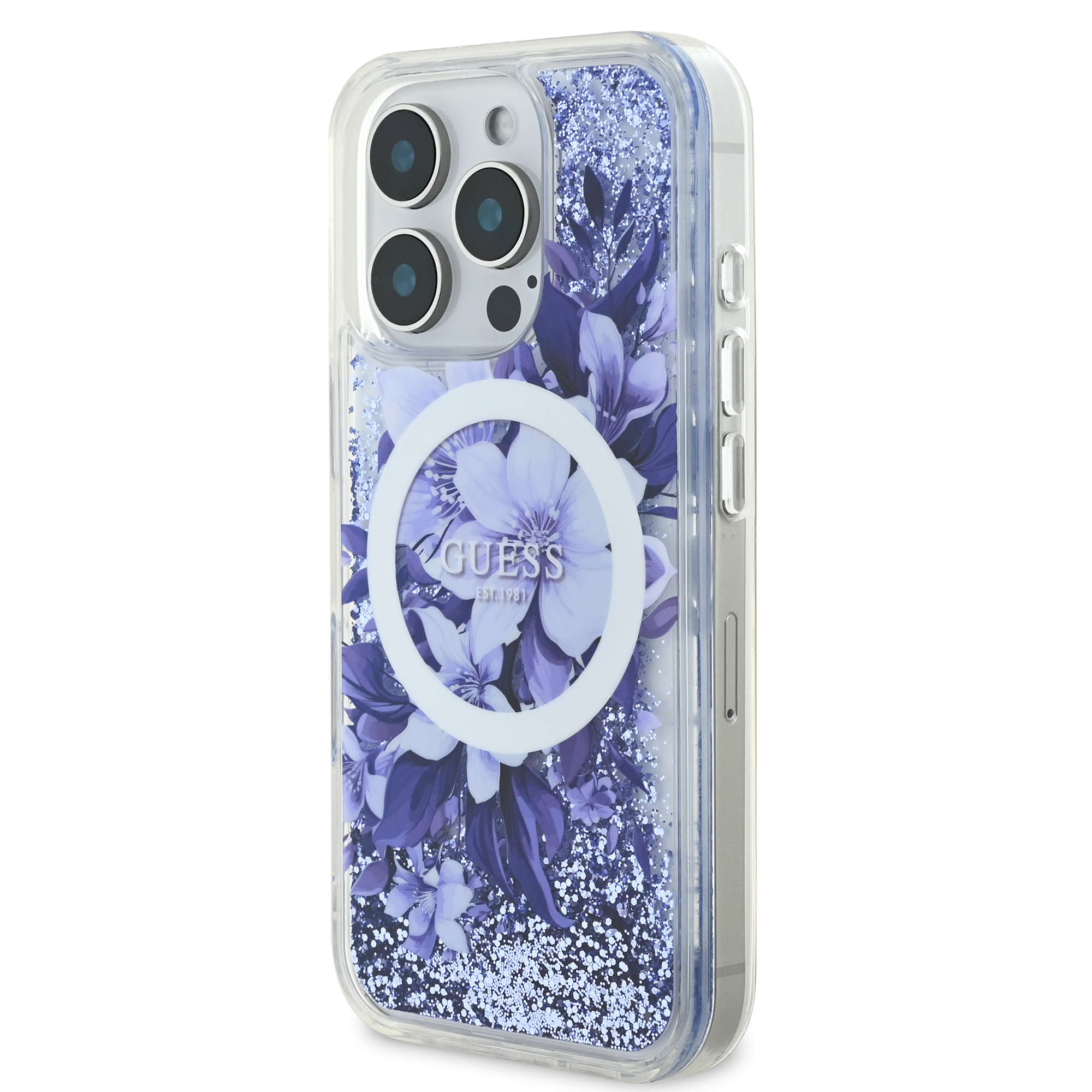 Guess Guess iPhone 16 Pro Max Backcover hoesje Magsafe Liquid Glitter - Paars, foto 2 van 6