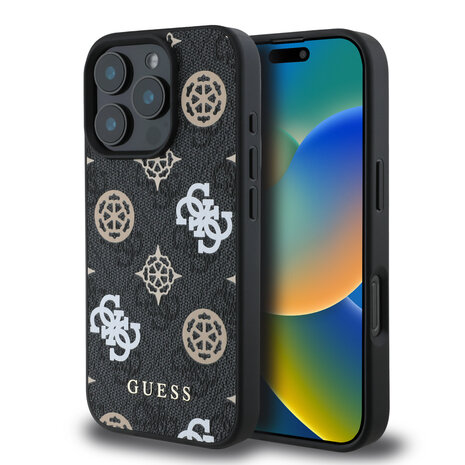 Guess Guess iPhone 16 Pro Max Back-Cover hul - Magsafe - Peony on 4G - Schwarz Guess Guess iPhone 16 Pro Max Back-Cover hul - Magsafe - Peony on 4G - Schwarz